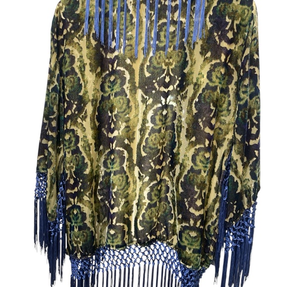 Urban Outfitters Roxanna fringe tassel velvet burnout kimono robe cover-up shawl - Picture 4 of 7